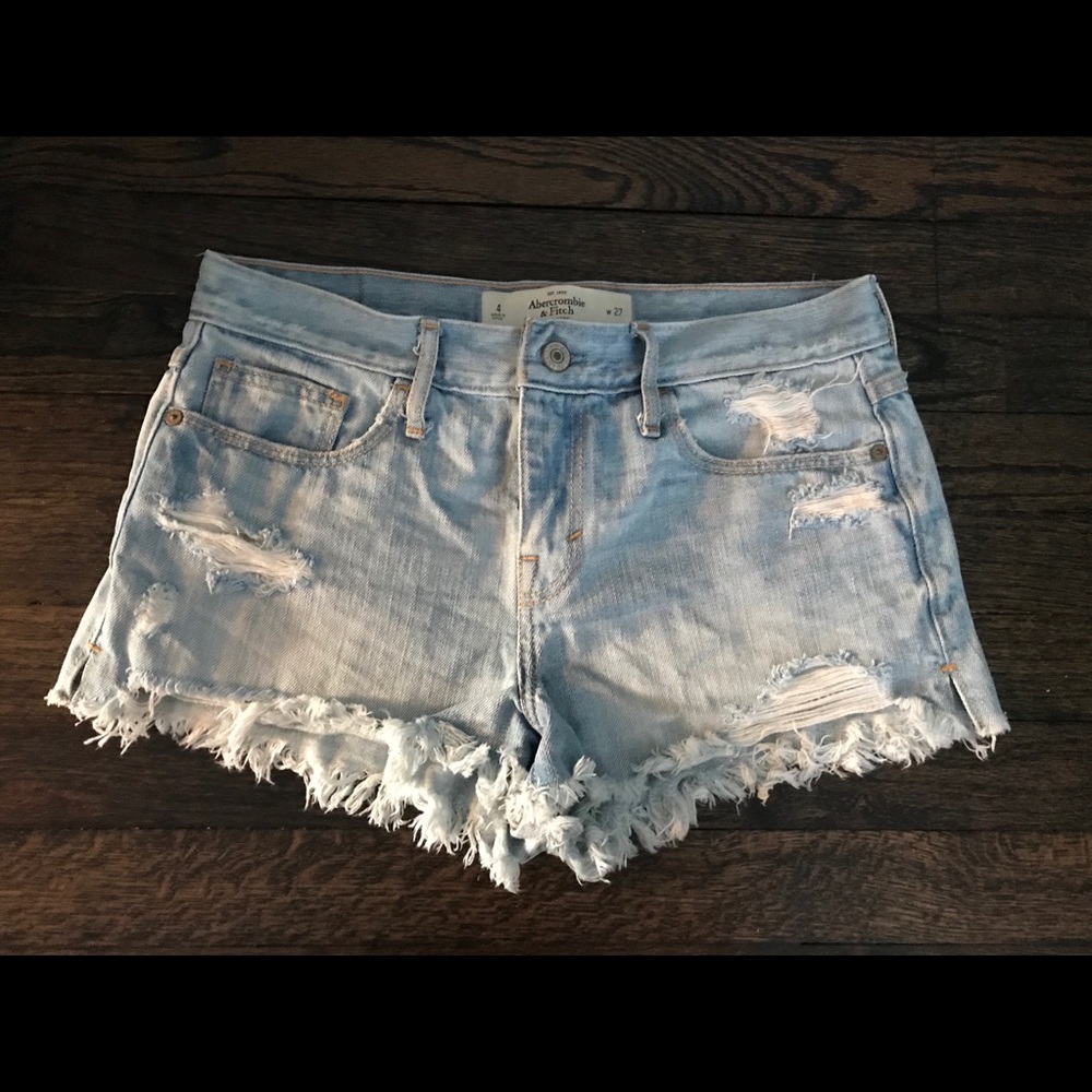 Abercrombie Mid Rise Denim Fringe Shorts